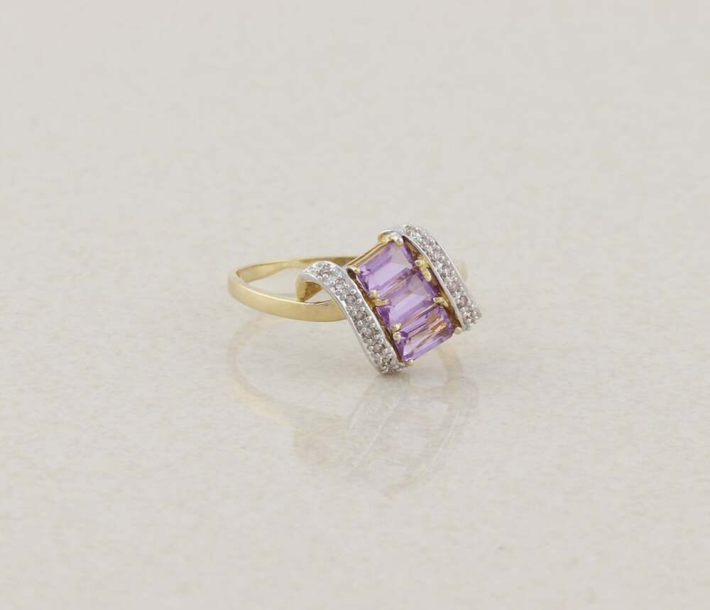 14k Yellow Gold Natural Amethyst and Diamond Ring Size 8 3/4 - Picture 8 of 8